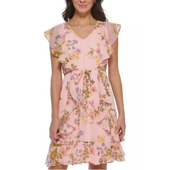 Tommy Hilfiger Pink Chiffon Floral Dress Flowy‎ Fit & Flare Cottage Core Size 16 - Picture 3 of 15
